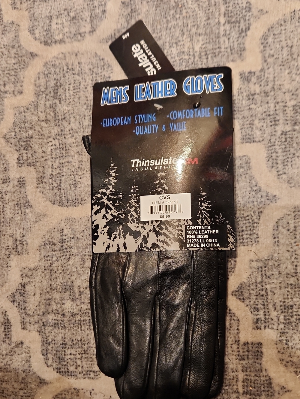Black Diamond Men's Black Leather Thinsulate Gloves